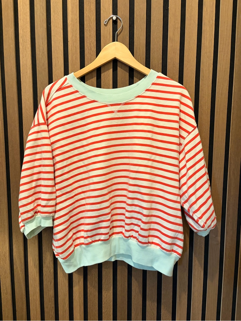Anthropologie Pilcro Bubble Sweatshirt  Red Stripes and Mint Trim